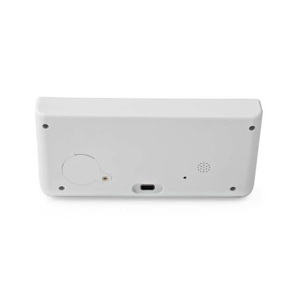 Budík s LCD displejom a bezdrôtovou nabíjačkou 15W/230V + 1xCR2032 biela