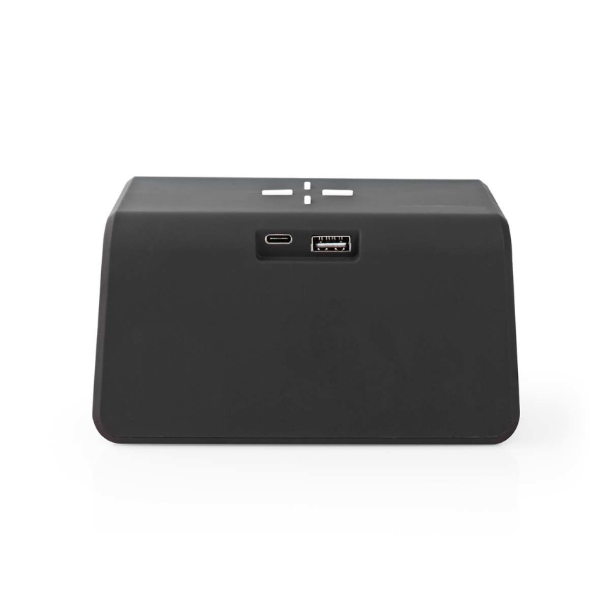 Budík s LCD displejom a bezdrôtovú nabíjačkou 15W/5V 1xCR2032 čierna