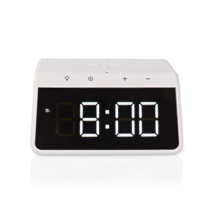Budík s LCD displejom a bezdrôtovou nabíjačkou 15W/5V 1xCR2032 biela