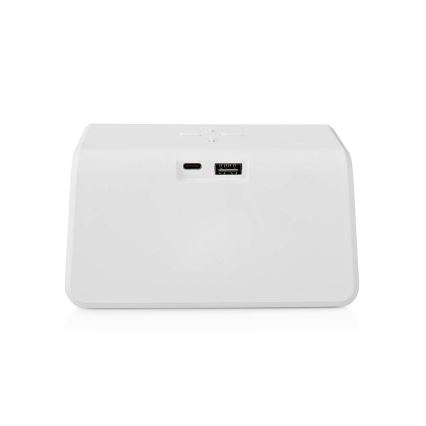 Budík s LCD displejom a bezdrôtovou nabíjačkou 15W/5V 1xCR2032 biela