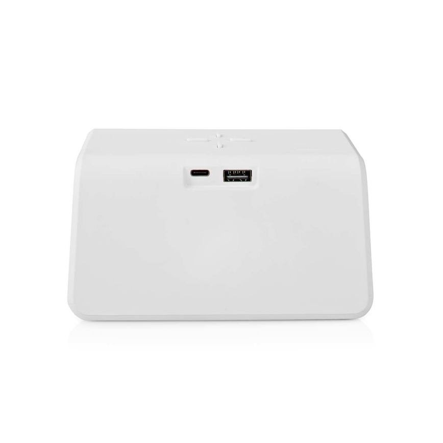 Budík s LCD displejom a bezdrôtovou nabíjačkou 15W/5V 1xCR2032 biela