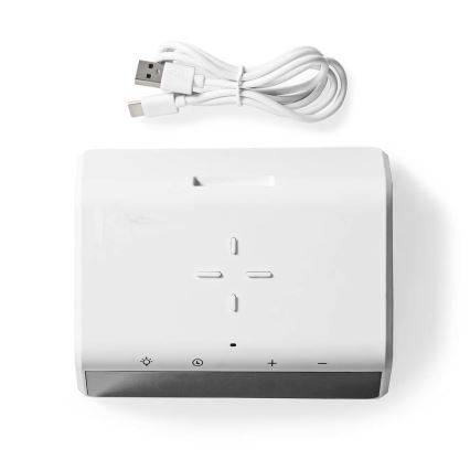 Budík s LCD displejom a bezdrôtovou nabíjačkou 15W/5V 1xCR2032 biela