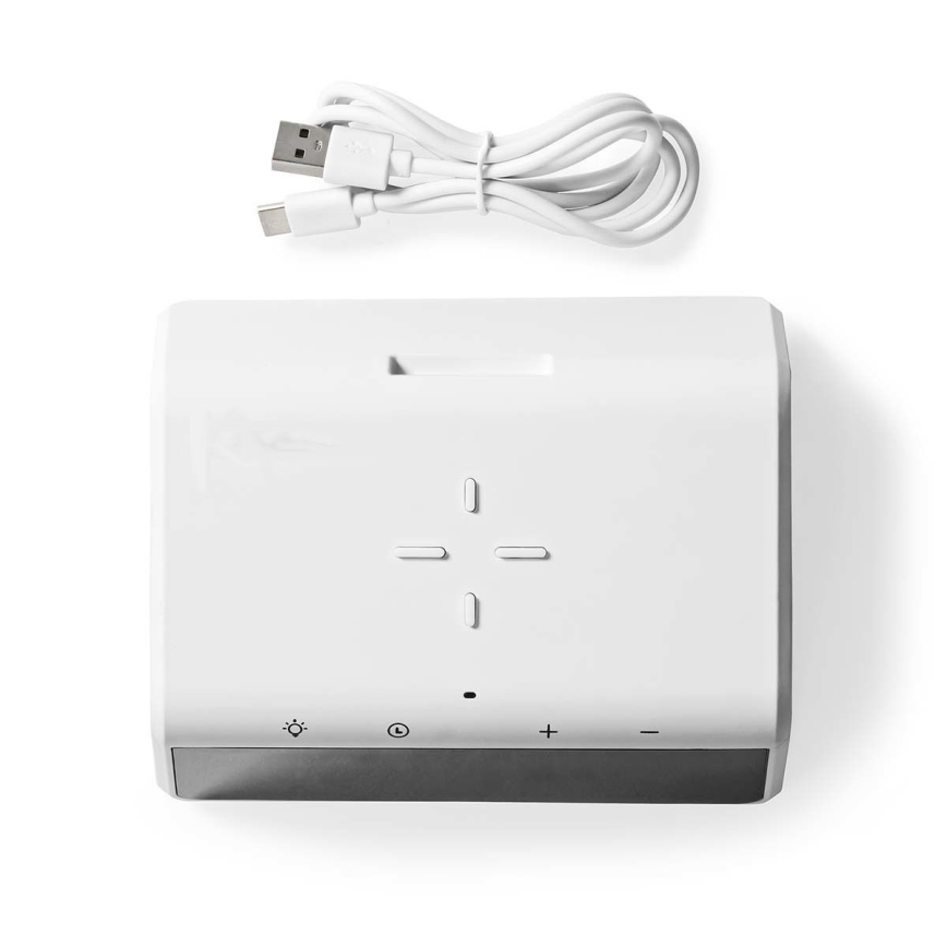 Budík s LCD displejom a bezdrôtovou nabíjačkou 15W/5V 1xCR2032 biela