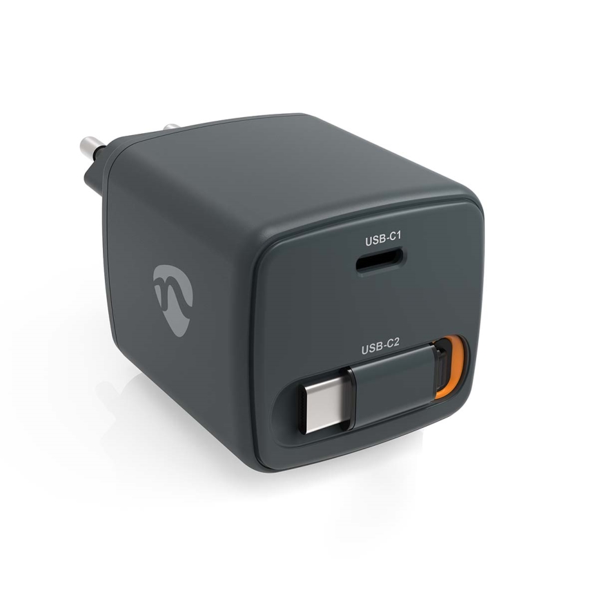 Nabíjačka s vysúvateľným káblom Power Delivery 65 W, 2× USB‑C, čierna