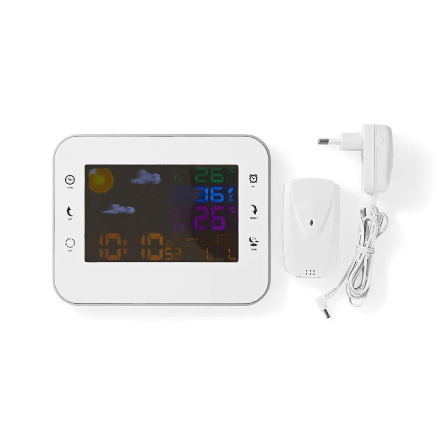 Meteostanica s farebným LCD displejom 230V/3xAAA + 2xAA biela