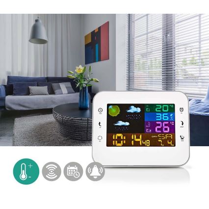 Meteostanica s farebným LCD displejom 230V/3xAAA + 2xAA biela