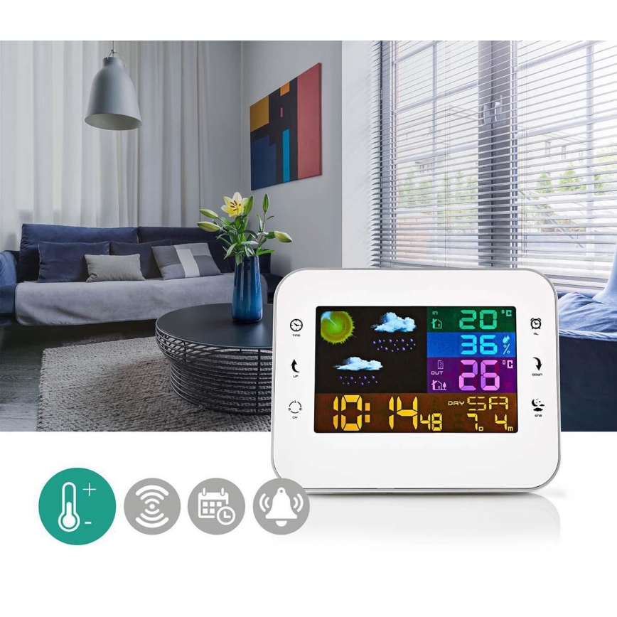 Meteostanica s farebným LCD displejom 230V/3xAAA + 2xAA biela