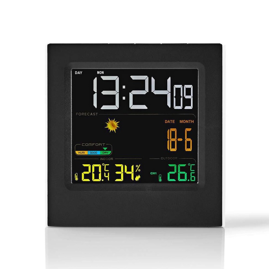 Meteostanica s farebným LCD displejom 230V/3xAAA + 2xAA čierna