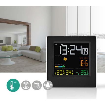 Meteostanica s farebným LCD displejom 230V/3xAAA + 2xAA čierna