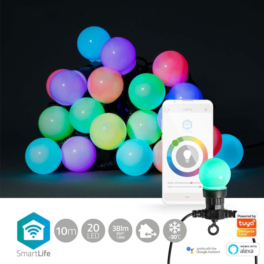 LED RGB Vonkajšia dekoračná reťaz 20xLED/8 funkcií 13m IP65 Wi-Fi Tuya