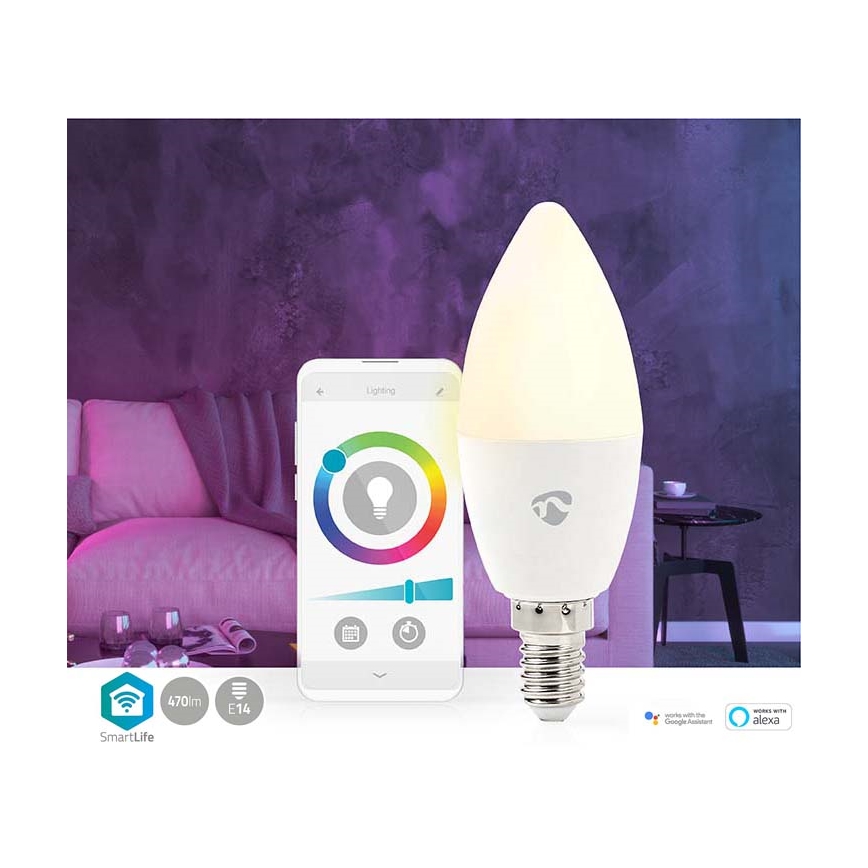 LED RGB Stmievateľná žiarovka Smartlife E14/4,9W/230V Wi-Fi 2700-6500K