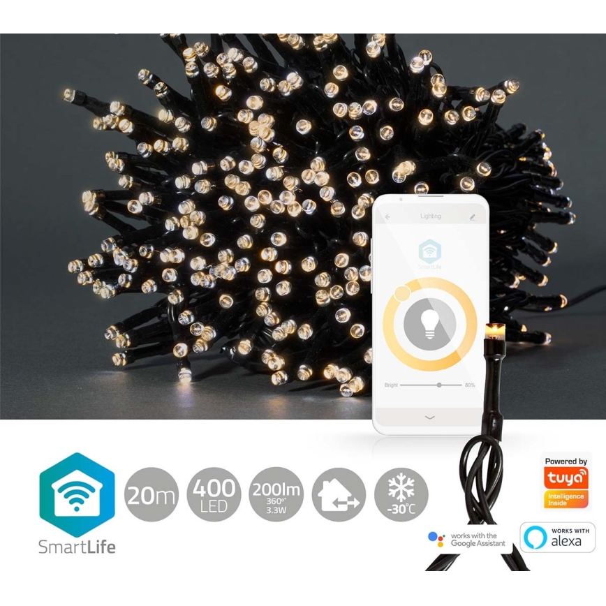 LED Vianočná vonkajšia reťaz 400xLED/8 funkcií 25m IP65 Wi-Fi Tuya teplá biela