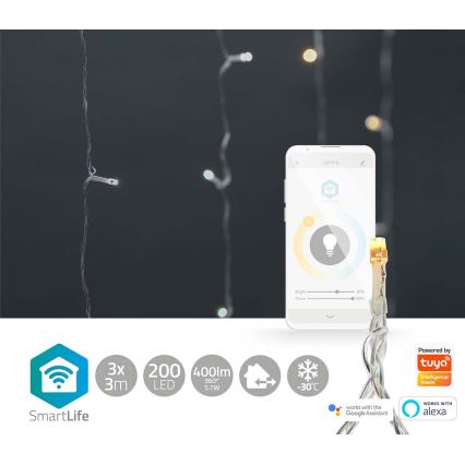 LED Vianočný záves 200xLED/11 funkcií 6m IP65 Wi-Fi Tuya teplá až studená biela