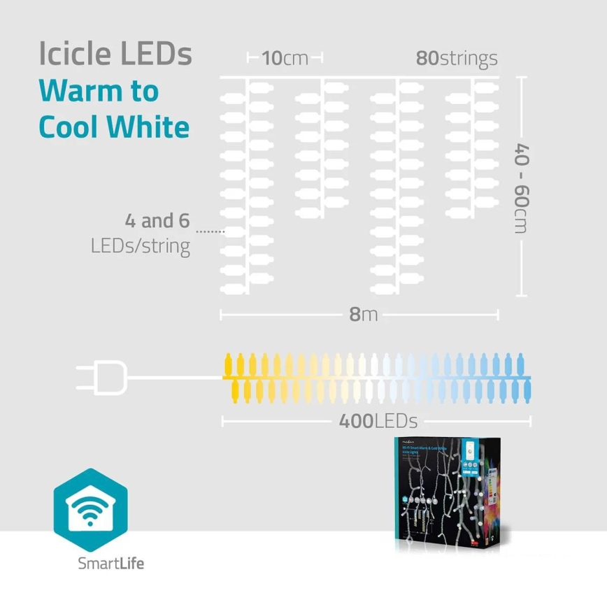 LED Stmievateľný vonkajší vianočný záves 400xLED/11 funkcií 11m IP65 Wi-Fi Tuya