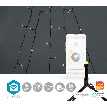 LED Vonkajší vianočný záves 200xLED/8 funkcií 5x7m IP65 Wi-Fi Tuya teplá až studená biela
