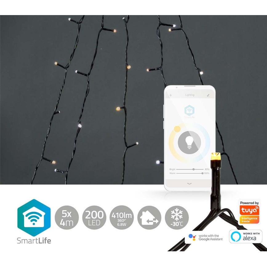 LED Vonkajší vianočný záves 200xLED/8 funkcií 5x7m IP65 Wi-Fi Tuya teplá až studená biela