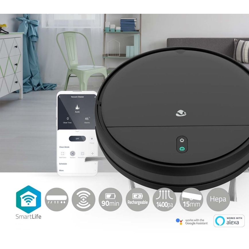 Inteligentný robotický vysávač s mopom 28W/2500 mAh Wi-Fi čierna + diaľkové ovládanie