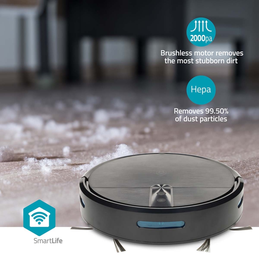 Inteligentný robotický vysávač s mopom SmartLife 2600 mAh Wi-Fi Tuya, čierny + diaľkové ovládanie
