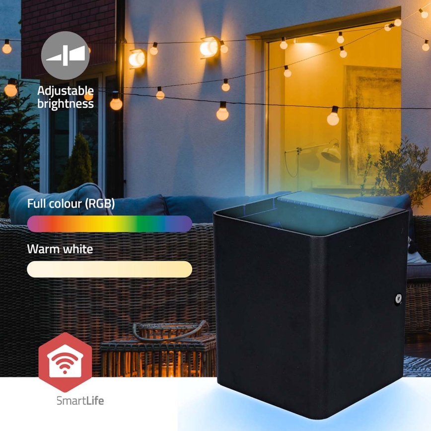 LED RGBW Stmievateľné vonkajšie nástenné svietidlo SmartLife LED/12W/230V IP65 Wi‑Fi Tuya čierna