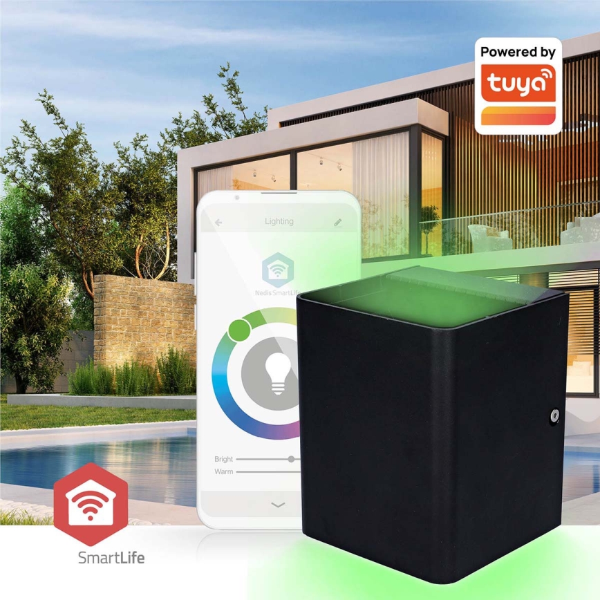 LED RGBW Stmievateľné vonkajšie nástenné svietidlo SmartLife LED/12W/230V IP65 Wi‑Fi Tuya čierna