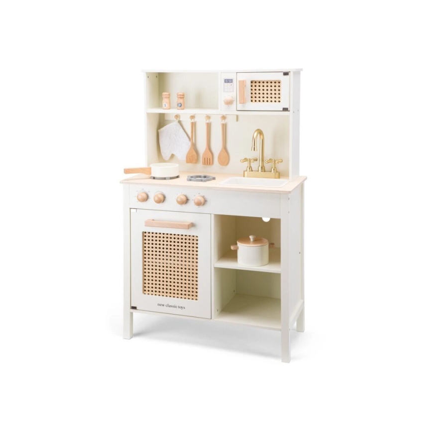 New Classic Toys - Drevená kuchynka s príslušenstvom biela/ratan