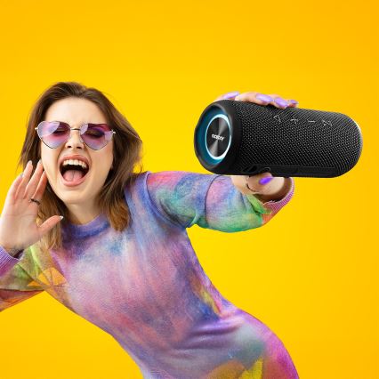 Niceboy Nexus - LED Bezdrôtový reproduktor s mikrofónom 26W/4000 mAh IPX6 čierna