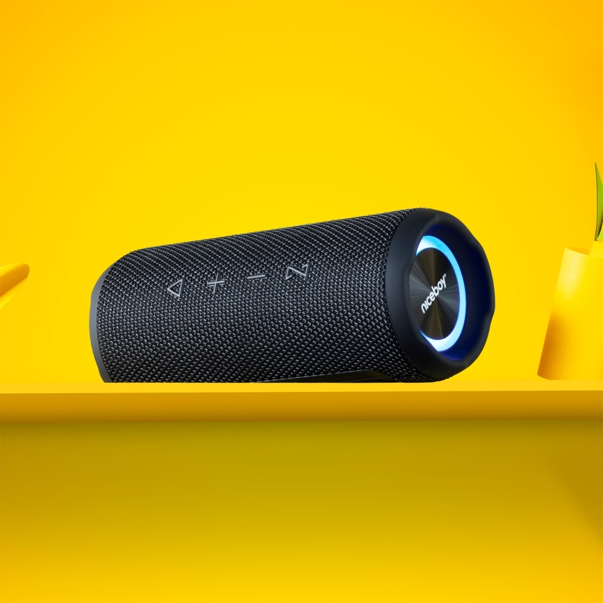Niceboy Nexus - LED Bezdrôtový reproduktor s mikrofónom 26W/4000 mAh IPX6 čierna