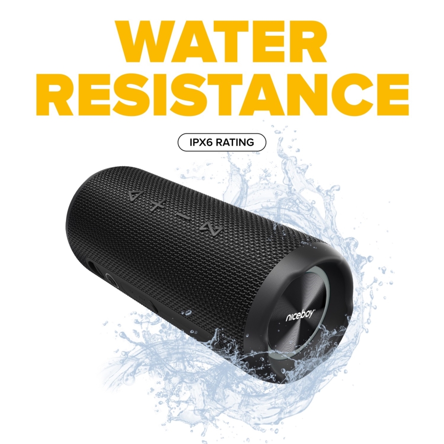Niceboy Nexus - LED Bezdrôtový reproduktor s mikrofónom 26W/4000 mAh IPX6 čierna