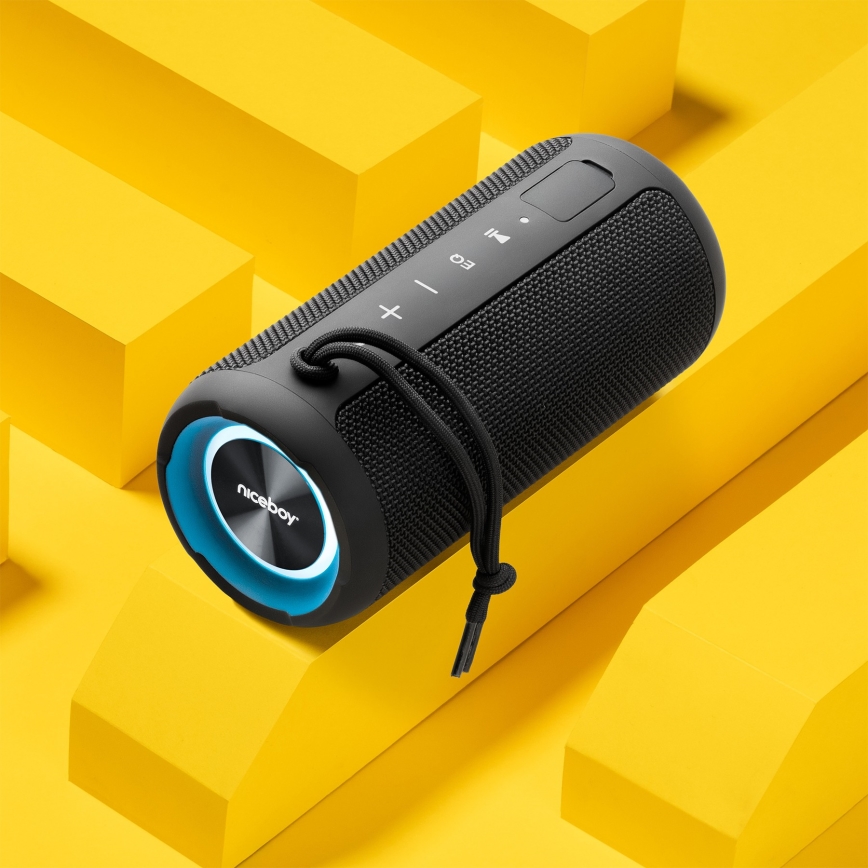 Niceboy Orion - LED Bezdrôtový reproduktor s mikrofónom 24W/2200 mAh IPX7 čierna