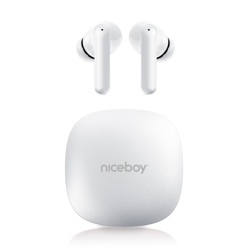 Niceboy Pins 4 PRO - Bezdrôtové slúchadlá s ANC 380 mAh + 2x 35 mAh IP54 biela