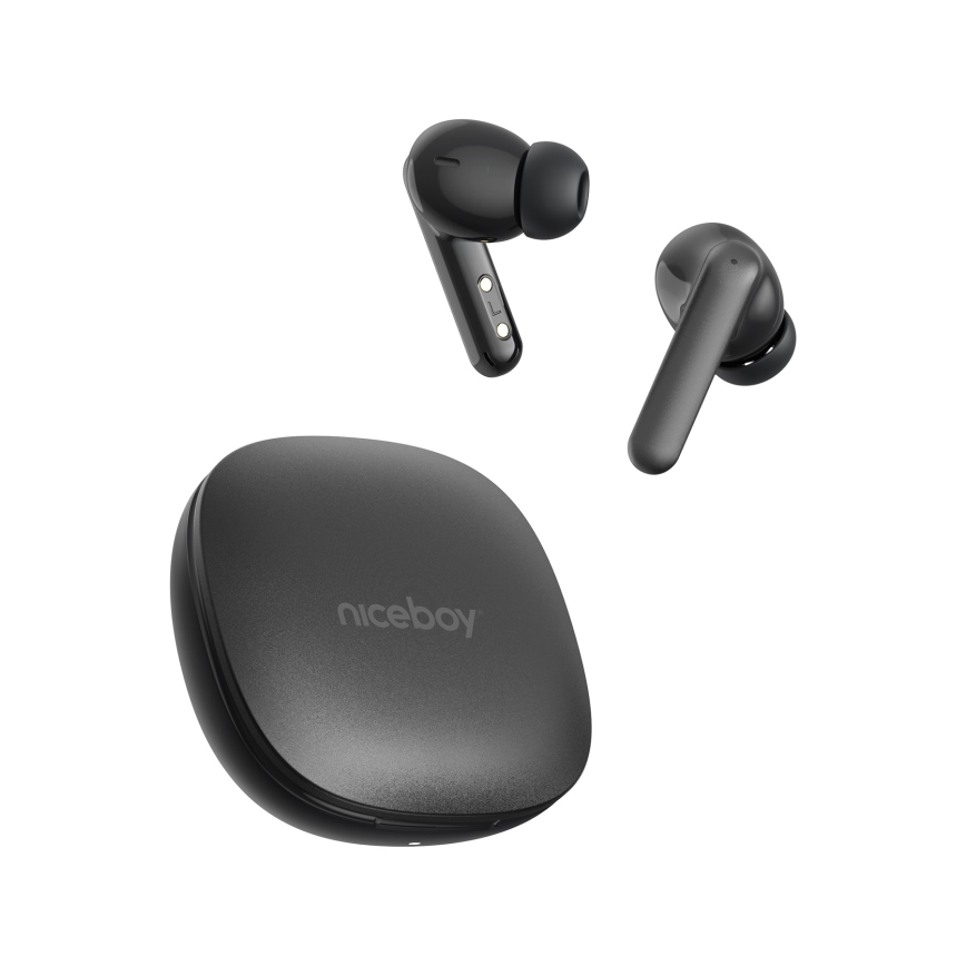 Niceboy Pins 4 PRO - Bezdrôtové slúchadlá s ANC 380 mAh + 2x 35 mAh IP54 čierna
