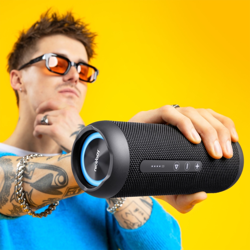 Niceboy Polaris - LED Bezdrôtový reproduktor s mikrofónom 30W/4000 mAh IPX7 čierna