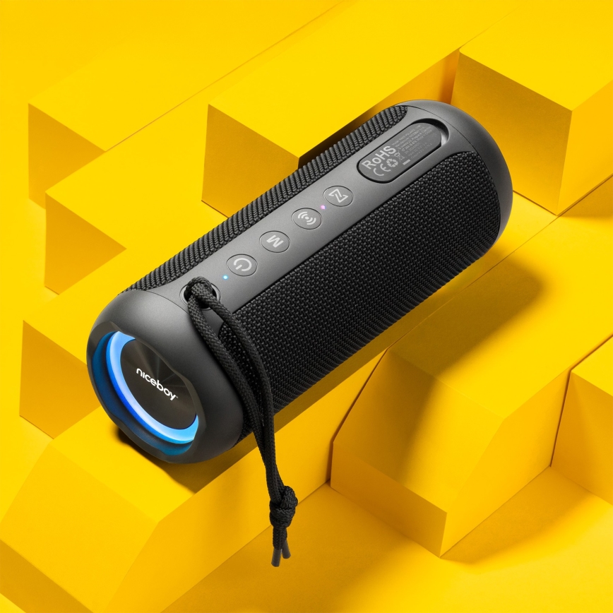 Niceboy Polaris - LED Bezdrôtový reproduktor s mikrofónom 30W/4000 mAh IPX7 čierna