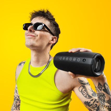 Niceboy Titan 4 - LED Bezdrôtový reproduktor s mikrofónom a funkcií powerbanky 50W/4000 mAh IPX7 čierna