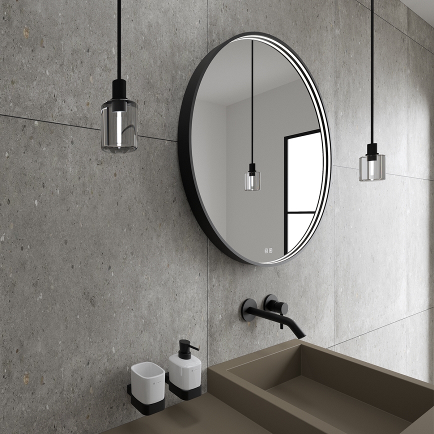 NIMCO ZPC 31000RVX-90 - Stmievateľné kúpeľňové podsvietené zrkadlo LED/20W/230V 3000-6500K pr. 60 cm matná čierna IP44