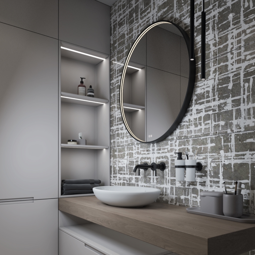 NIMCO ZPC 31000RVX-90 - Stmievateľné kúpeľňové podsvietené zrkadlo LED/20W/230V 3000-6500K pr. 60 cm matná čierna IP44