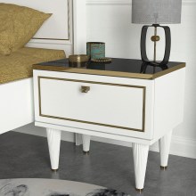 Nočný stolík RAVENNA 47,2x50 cm biela/čierna/zlatá
