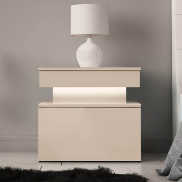 Nočný stolík s LED osvetlením GLOSSA 51x55 cm béžová