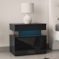 Nočný stolík s LED osvetlením GLOSSA 55x51 cm čierna/lesklá čierna