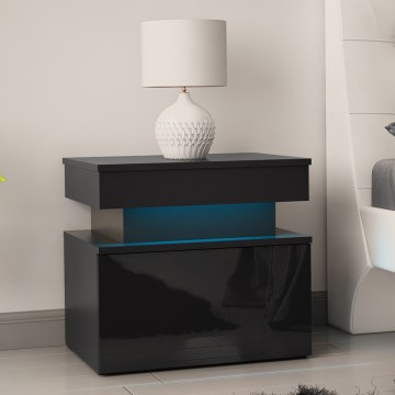 Nočný stolík s LED osvetlením GLOSSA 55x51 cm čierna/lesklá čierna