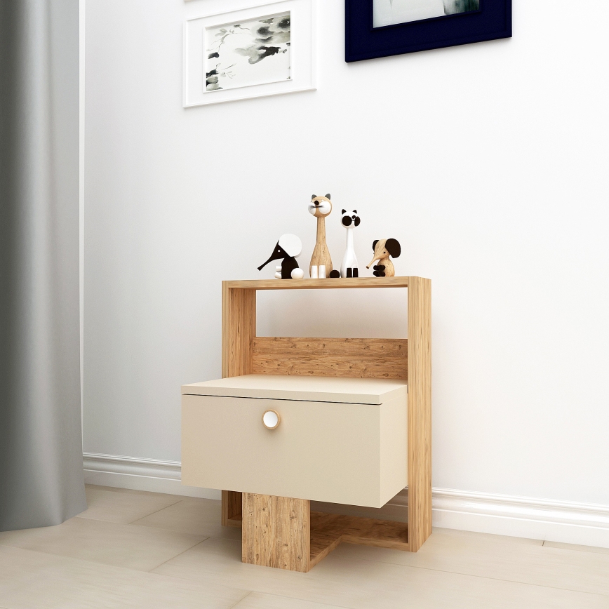 Nočný stolík SNEKER 60x48,6 cm béžová/borovica atlantic