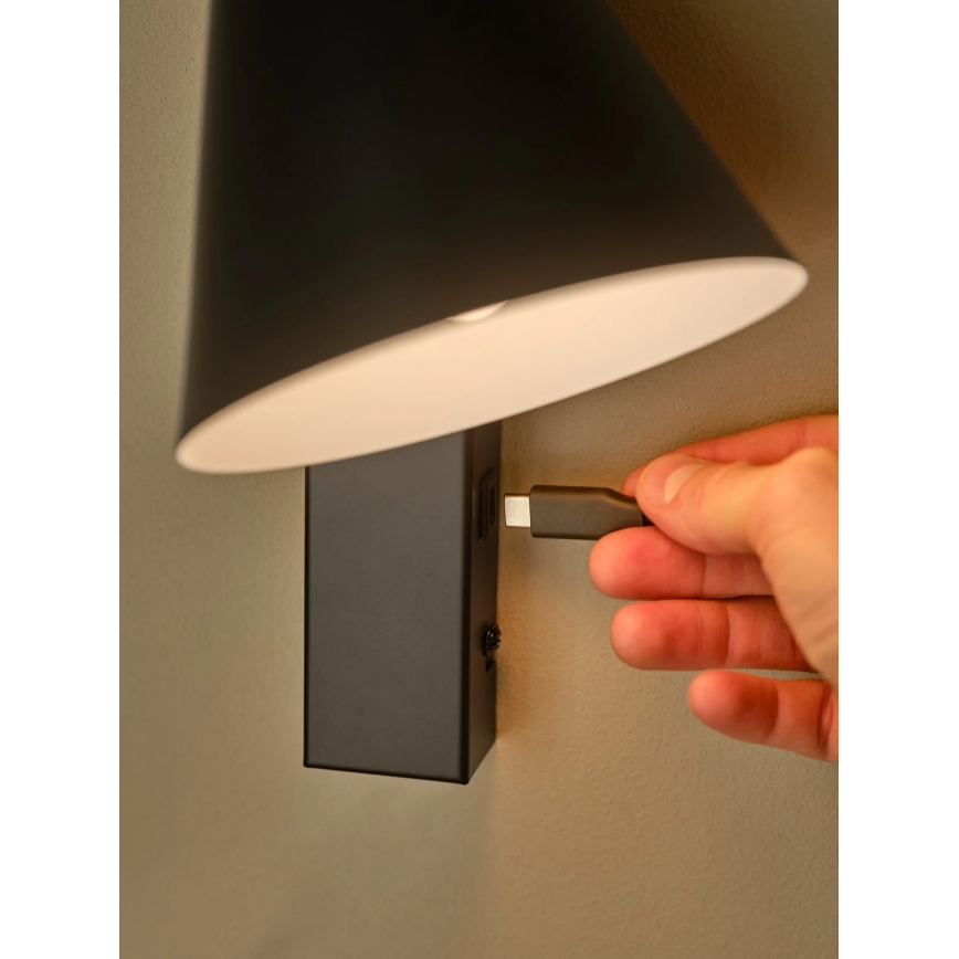 Nordlux - Nástenné svietidlo s USB WILMER 1xE14/40W/230V čierna