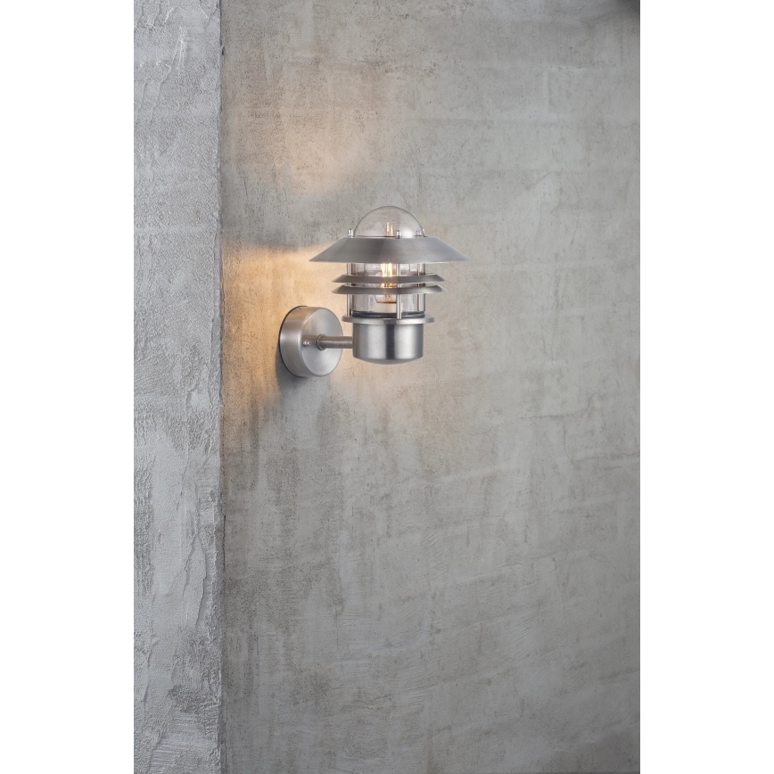 Nordlux - Vonkajšie nástenné svietidlo BLOKHUS 1xE27/60W/230V IP54 strieborná