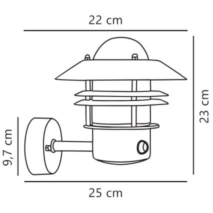 Nordlux - Vonkajšie nástenné svietidlo so senzorom BLOKHUS 1xE27/60W/230V IP54 čierna
