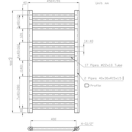 Novaservis - Kúpeľňový rebríkový radiátor 365W/230V 90x45 cm biely rovný