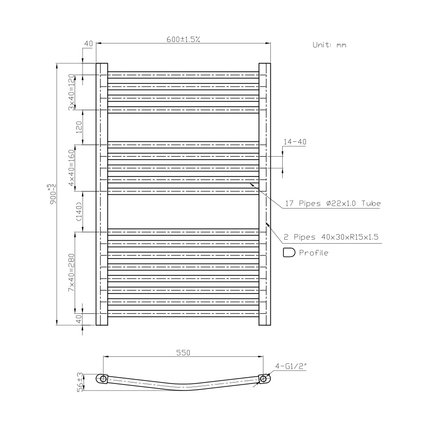 Novaservis - Kúpeľňový rebríkový radiátor 478W/230V 90x60 cm biely zaoblený