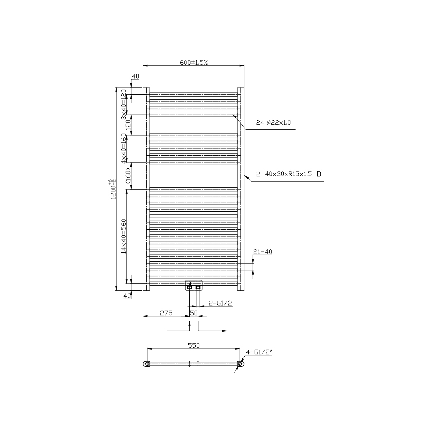 Novaservis - Kúpeľňový rebríkový radiátor 644 W/230 V, 120 × 60 cm, čierny, rovný