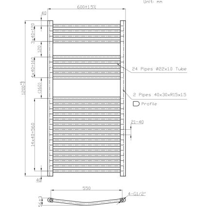 Novaservis - Kúpeľňový rebríkový radiátor 644W/230V 120x60 cm biely zaoblený