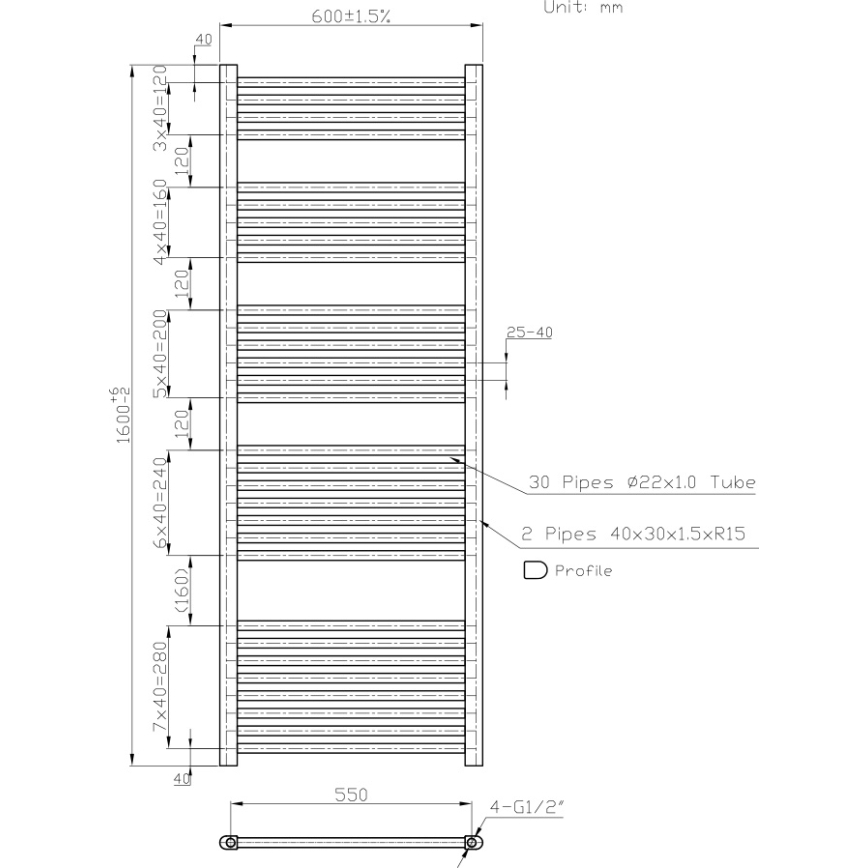 Novaservis - Kúpeľňový rebríkový radiátor 836W/230V 160x60 cm biely rovný