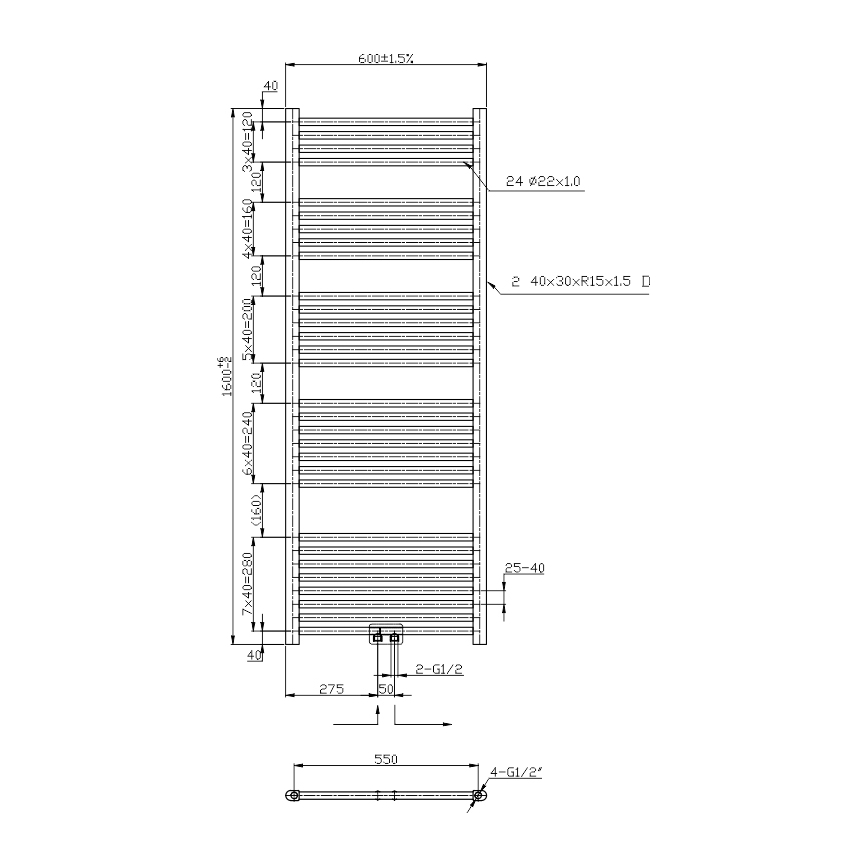 Novaservis - Kúpeľňový rebríkový radiátor 836W/230V 160x60 cm čierny rovný